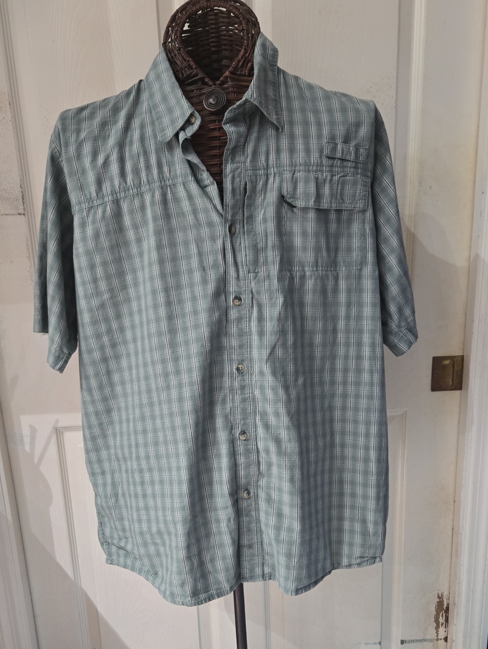 Wrangler Men's Short-Sleeve Plaid Button-Down Shirt - Sage-Size XLT